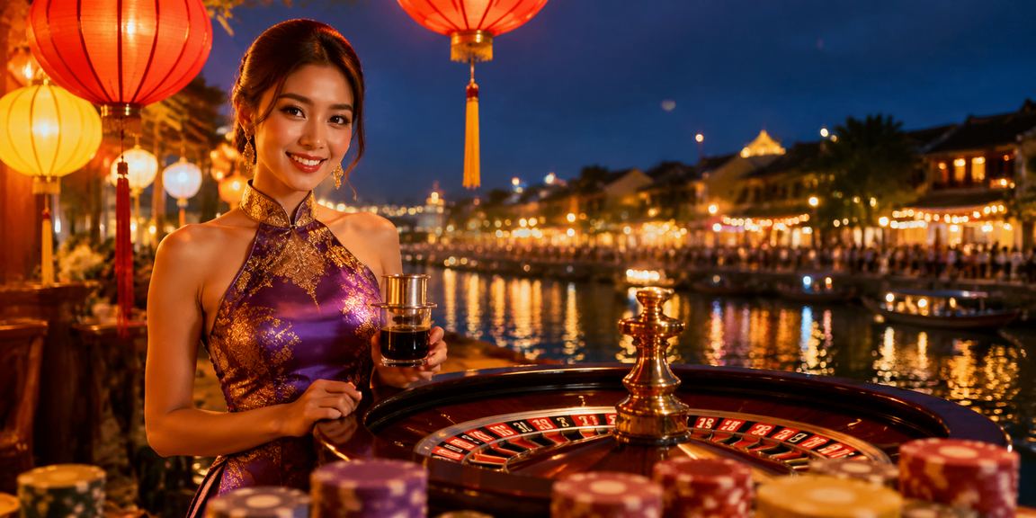 Bàn roulette tại khu vực Hội An với bộ ly cafe Việt Nam